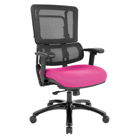 Vertical Black Mesh Back Chair with Shiny Black Base and Custom Fabric Seat, 99663B-261