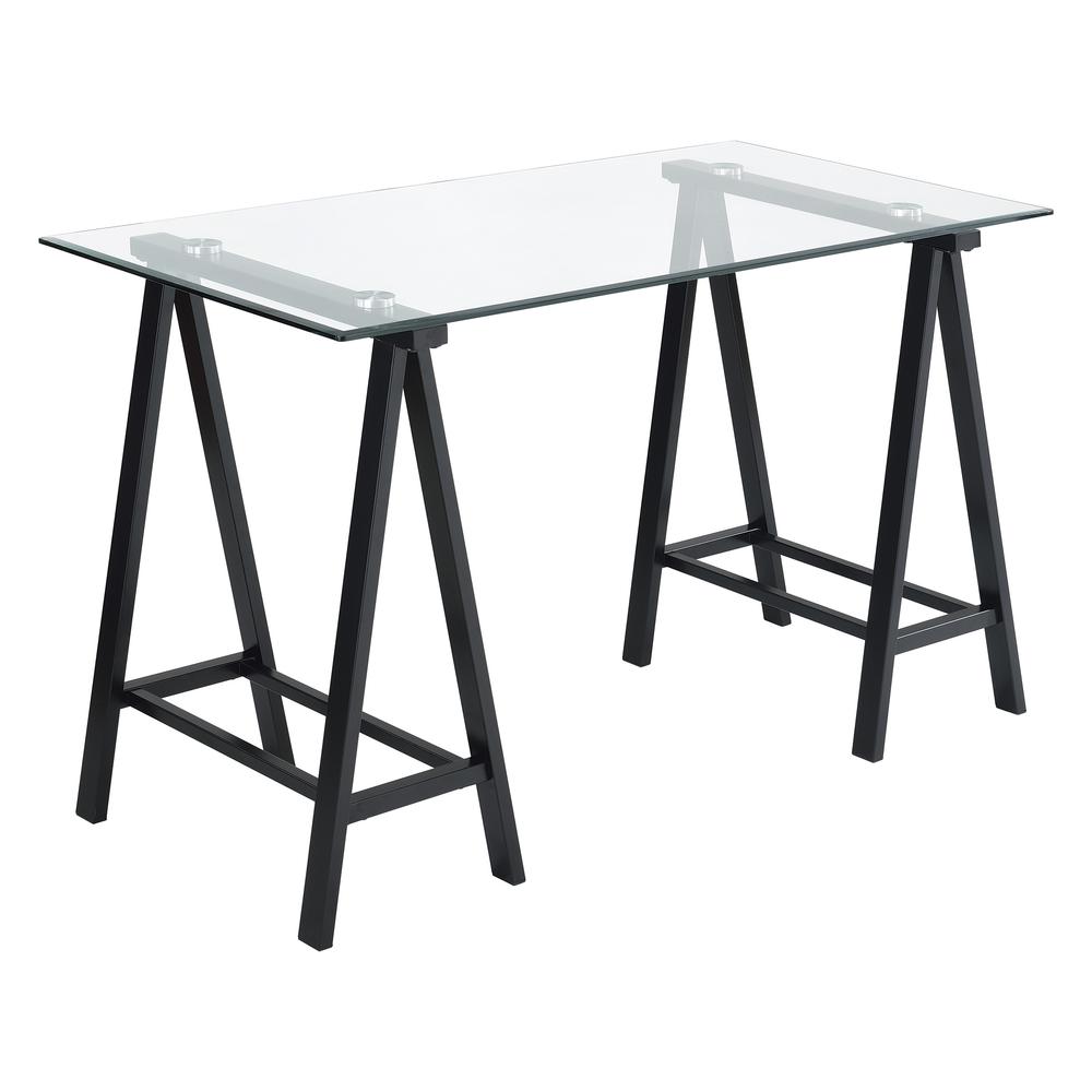 Middleton Desk with Clear Glass Top and Black Base, MDL4724-BLK