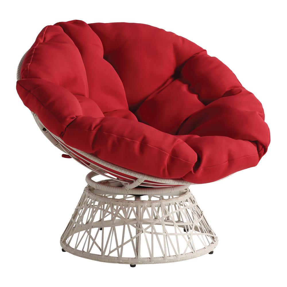 Papasan Chair with Red Round Pillow Cushion and Cream Wicker Weave, BF29296CM-RD