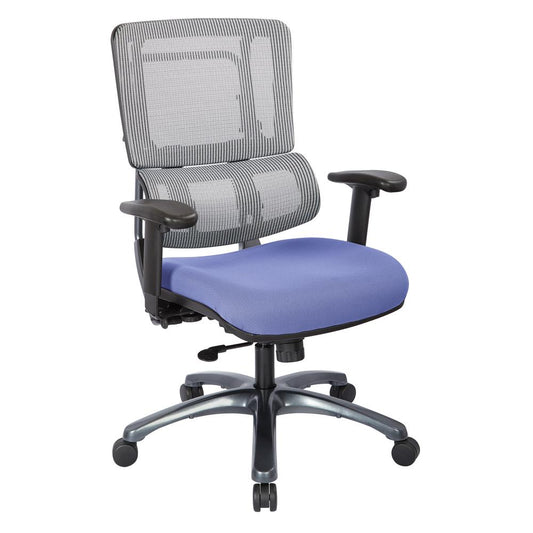 Vertical Grey Mesh Back Chair with Titanium Base and Custom Fabric Seat, 99667T-5877