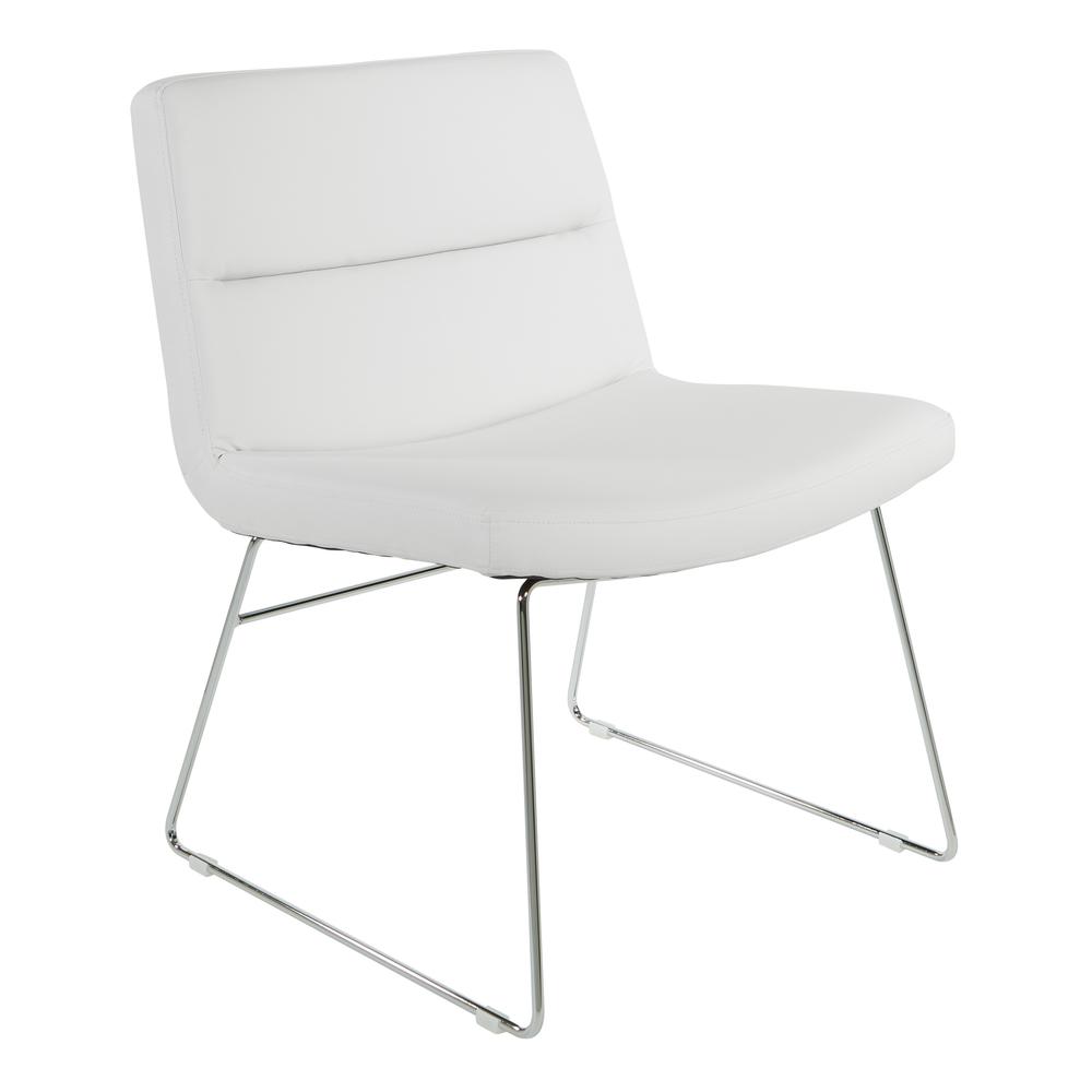 Thompson Chair in White Faux Leather with Chrome Sled Base, THP-U11