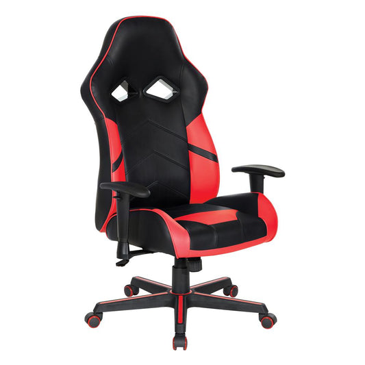 Vapor Gaming Chair in Black Faux Leather with Red Accents, VPR25-RD