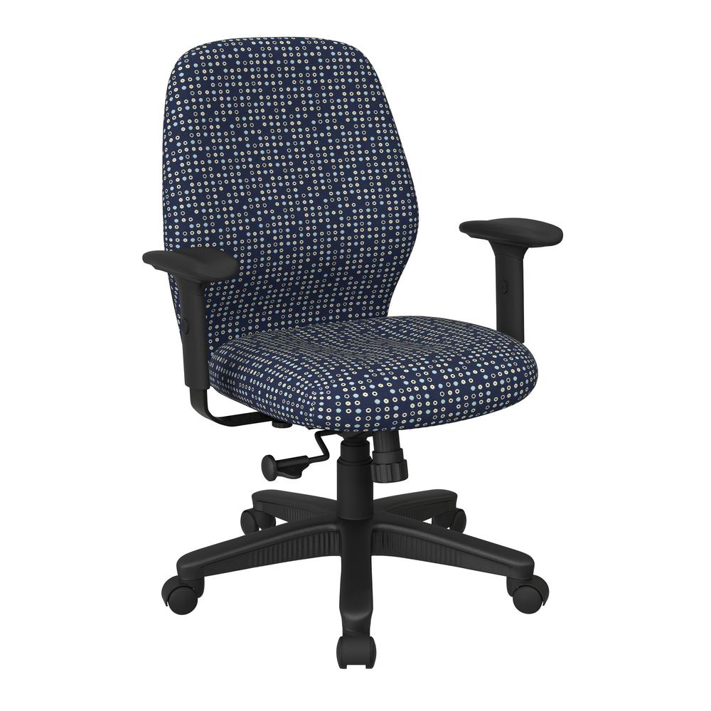 Mid Back 2-to-1 synchro Tilt Chair with 2 -Way Adjustable Soft padded Arms in Fine Tune Indigo fabric, 3121-K113