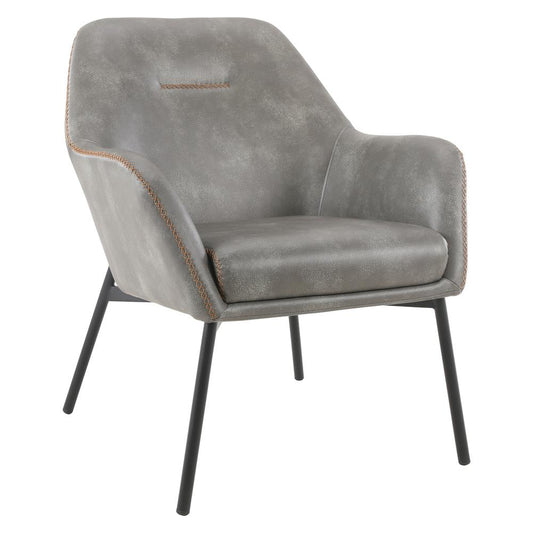 Brooks Accent Chair in Grey Faux Leather with Gold Stitch and Black Legs, BRK-R44