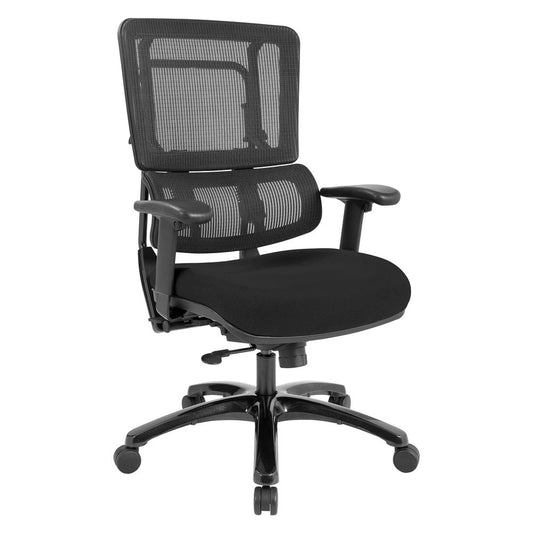 Vertical Black Mesh Back Chair with Shiny Black Base and Custom Fabric Seat, 99663B-3M