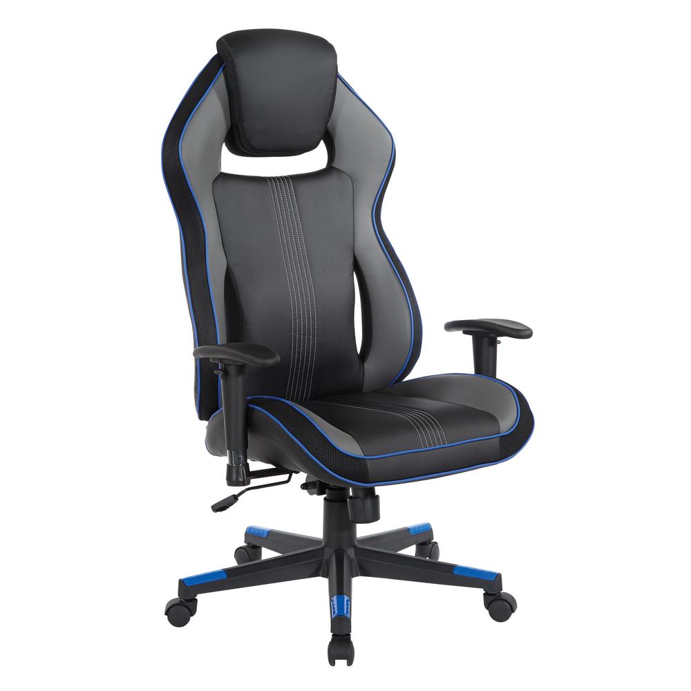 BOA II Gaming Chair in Bonded Leather with Blue Accents, BOA225-BL