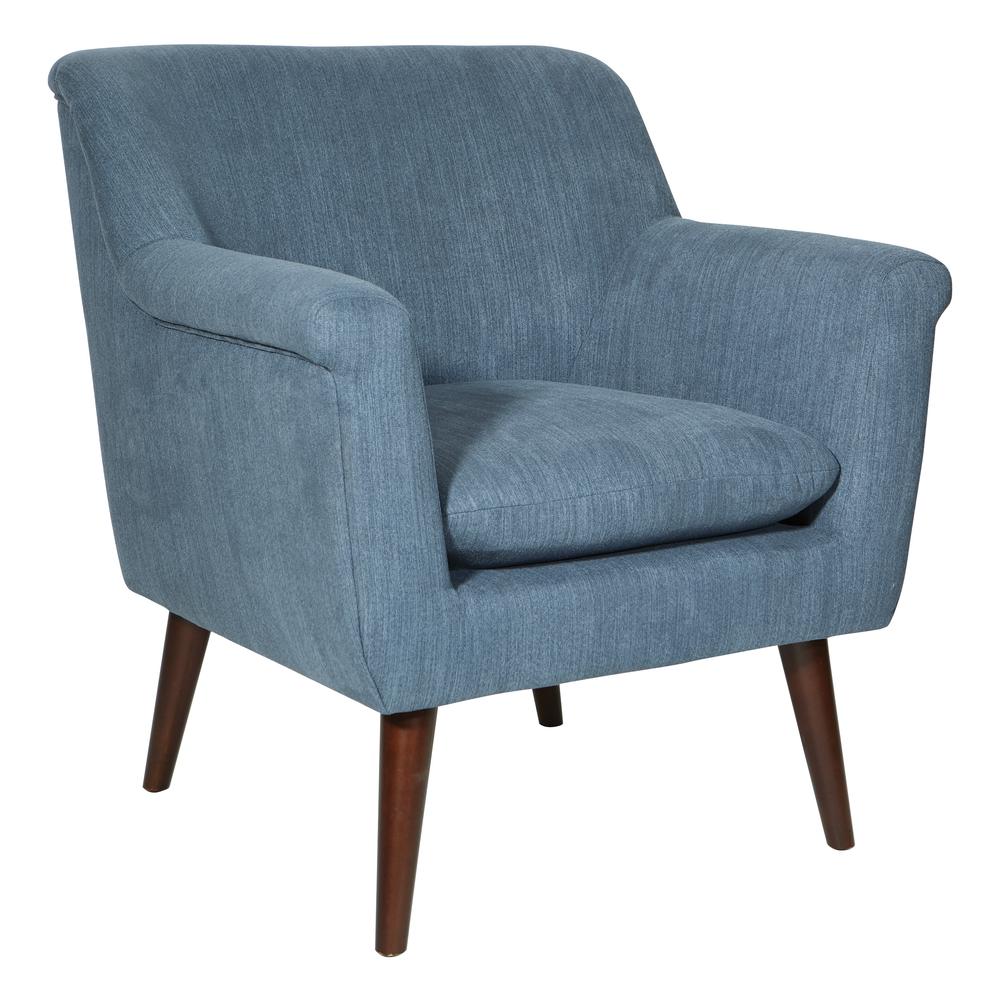 Dane Accent Chair in Blue Steel Fabric with a Dark Coffee Finish Legs, BP-DANAC-F45