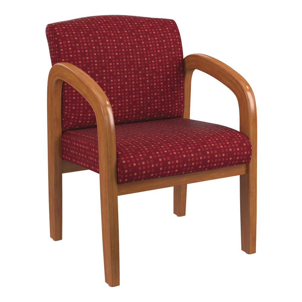 Medium Oak Finish Wood Visitor Chair in Fine Tune Ruby fabric, WD380-K114