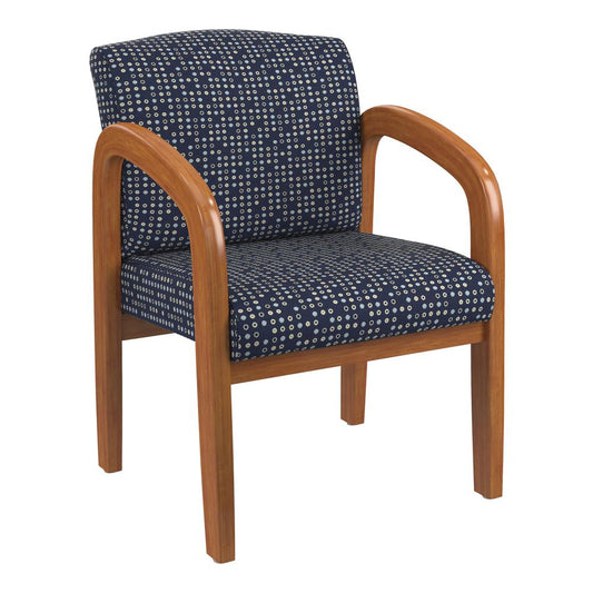 Medium Oak Finish Wood Visitor Chair in Fine Tune Indigo fabric, WD380-K113