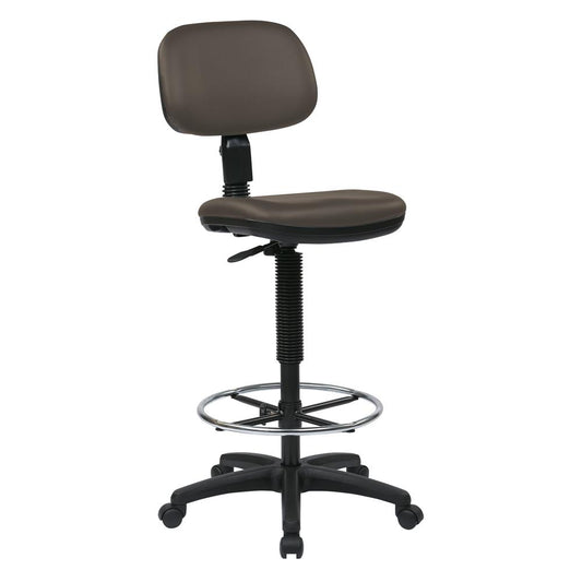 Sculptured Seat and Back Custom Dillon Fabric Drafting Chair with Adjustable Foot ring. Pneumatic Height Adjustment 24" to 34" overall. Heavy Duty Nylon Base with Dual Wheel Carpet Casters, DC517V-R11