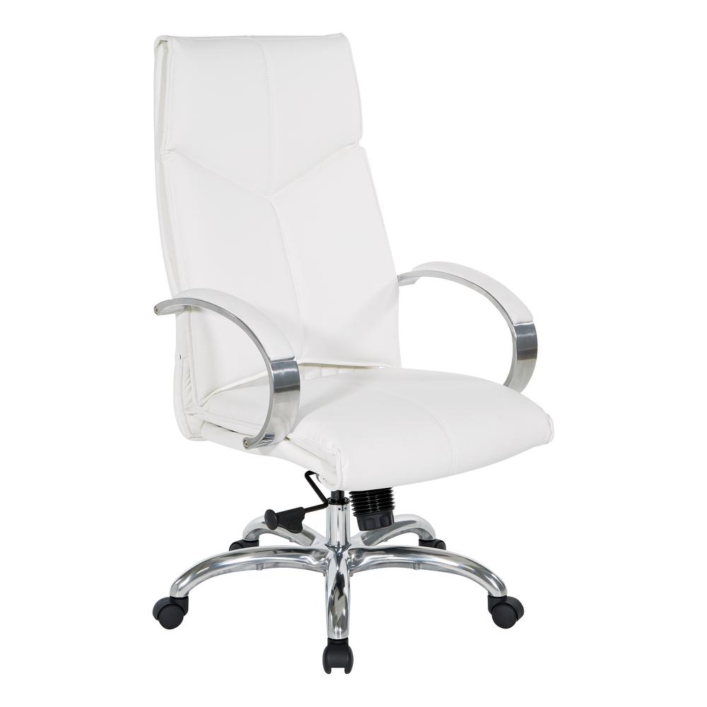 Deluxe High Back Executive Chair in Dillon Snow with Polished Aluminum Base and Padded Aluminum Arms, 7250-R101