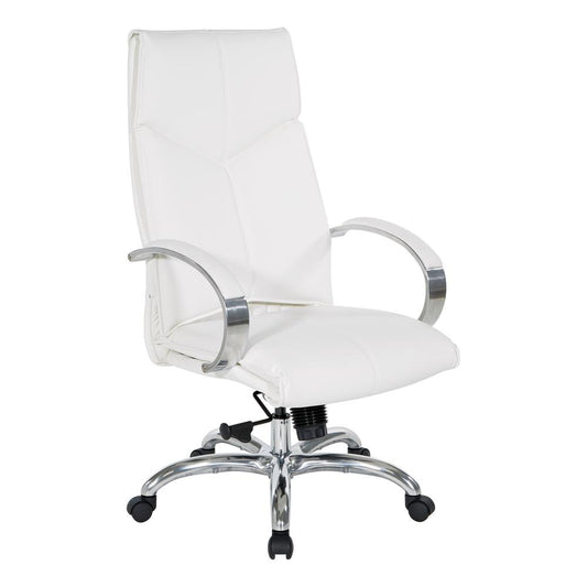 Deluxe High Back Executive Chair in Dillon Snow with Polished Aluminum Base and Padded Aluminum Arms, 7250-R101