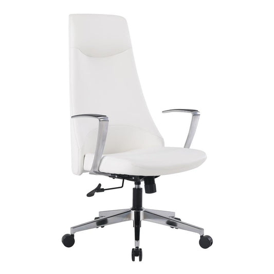 High Back Antimicrobial Fabric Chair with Fixed Padded Aluminum Arms and Chrome Base in Dillon Snow