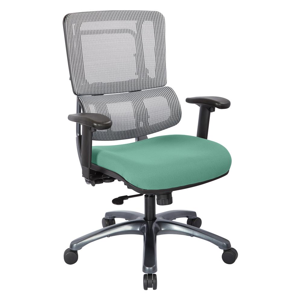 Vertical Grey Mesh Back Chair with Titanium Base and Custom Fabric Seat, 99667T-5881