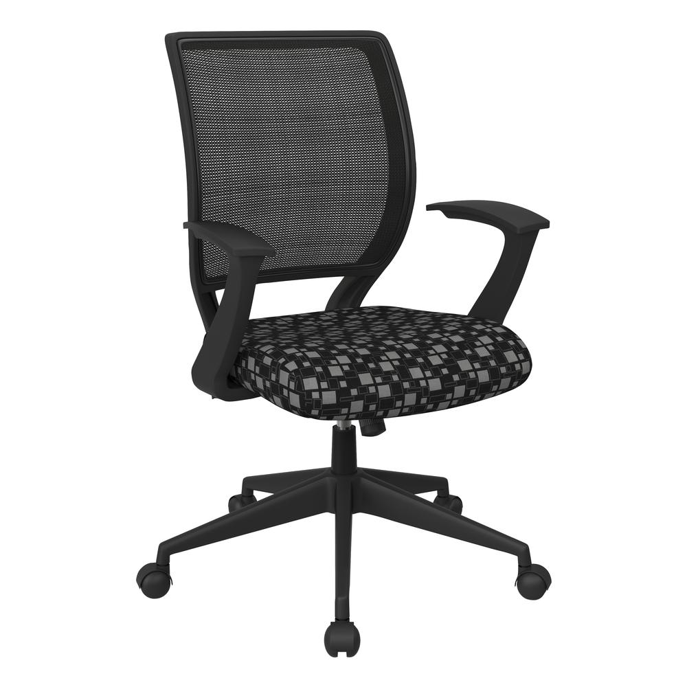 Screen Back Task Chair with "T" Arms in City Park Domino fabric, EM51022N-K107