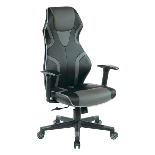 Rogue Gaming Chair in Black Faux Leather with Grey Trim and Accents with Controllable RGB LED Light Piping., ROG25-GRY