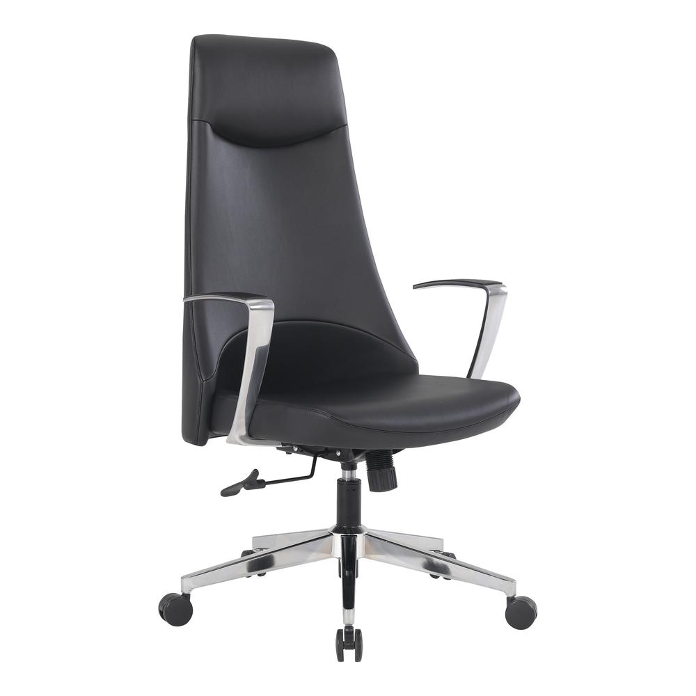 High Back Antimicrobial Fabric Chair with Fixed Padded Aluminum Arms and Chrome Base in Dillon Black