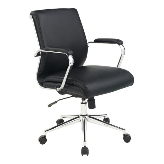 Mid Back Manager's Chair with Dillon Black Antimicrobial Fabric and Chrome Base