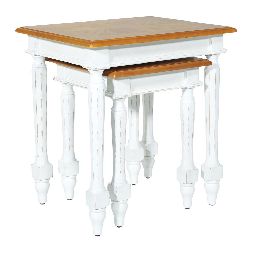 Medford Nesting Tables with white distressed faces with natural veneer tops, MED19-DWH