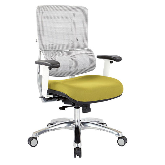 Breathable White Vertical Mesh Chair with Custom Fabric Seat and Polished Aluminum Base, 99661W-5879