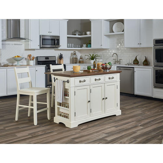 Country Kitchen Large Kitchen Island in White Finish with Vintage Oak Top with Drop Leaf, BP-4202-942DL8