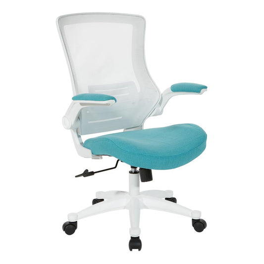 White Screen Back Manager's Chair in White Turquoise Fabric, EM60926WH-F28