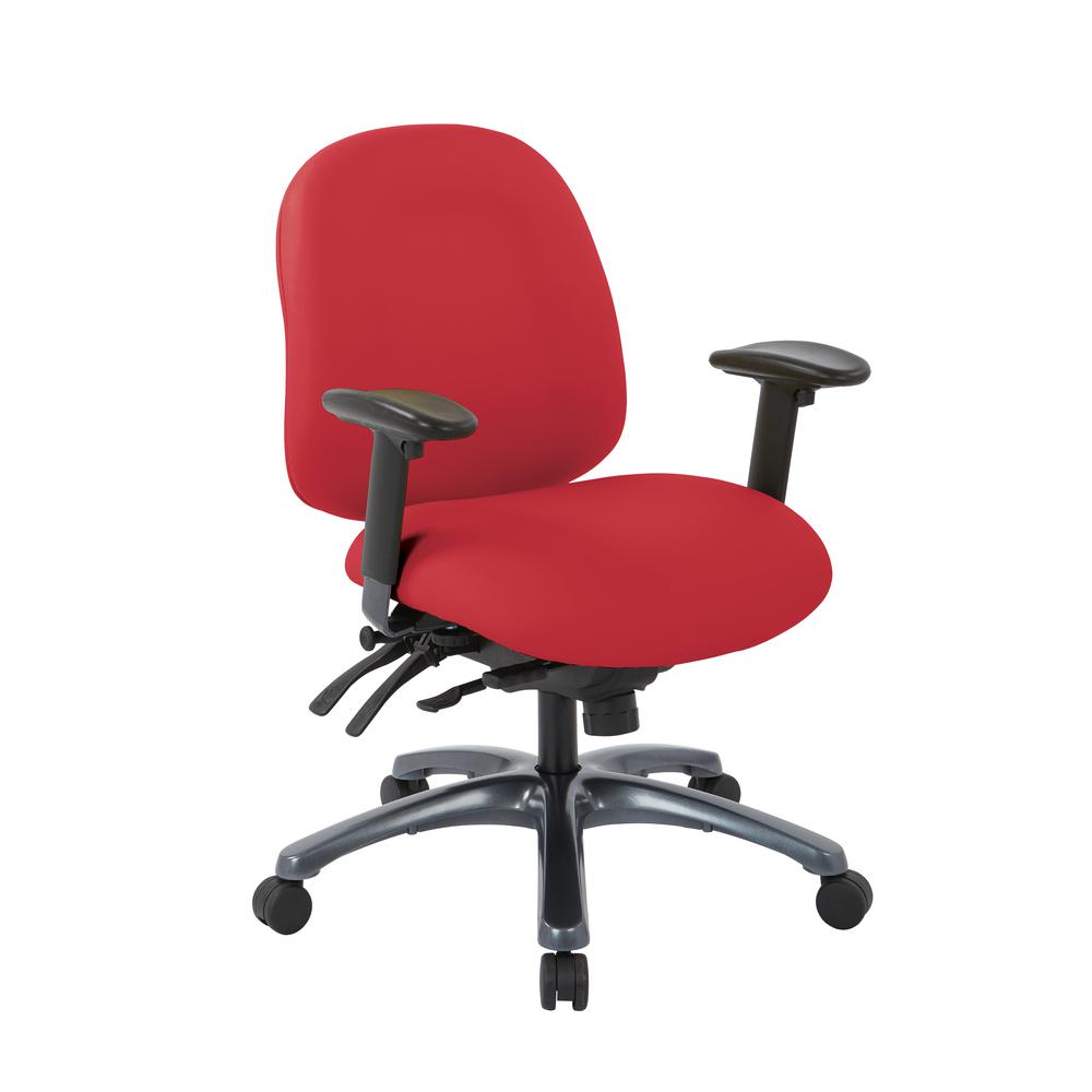 Multi-Function Mid Back Chair with Seat Slider and Titanium Finish Base in Dillon Lipstick, 8512-R100