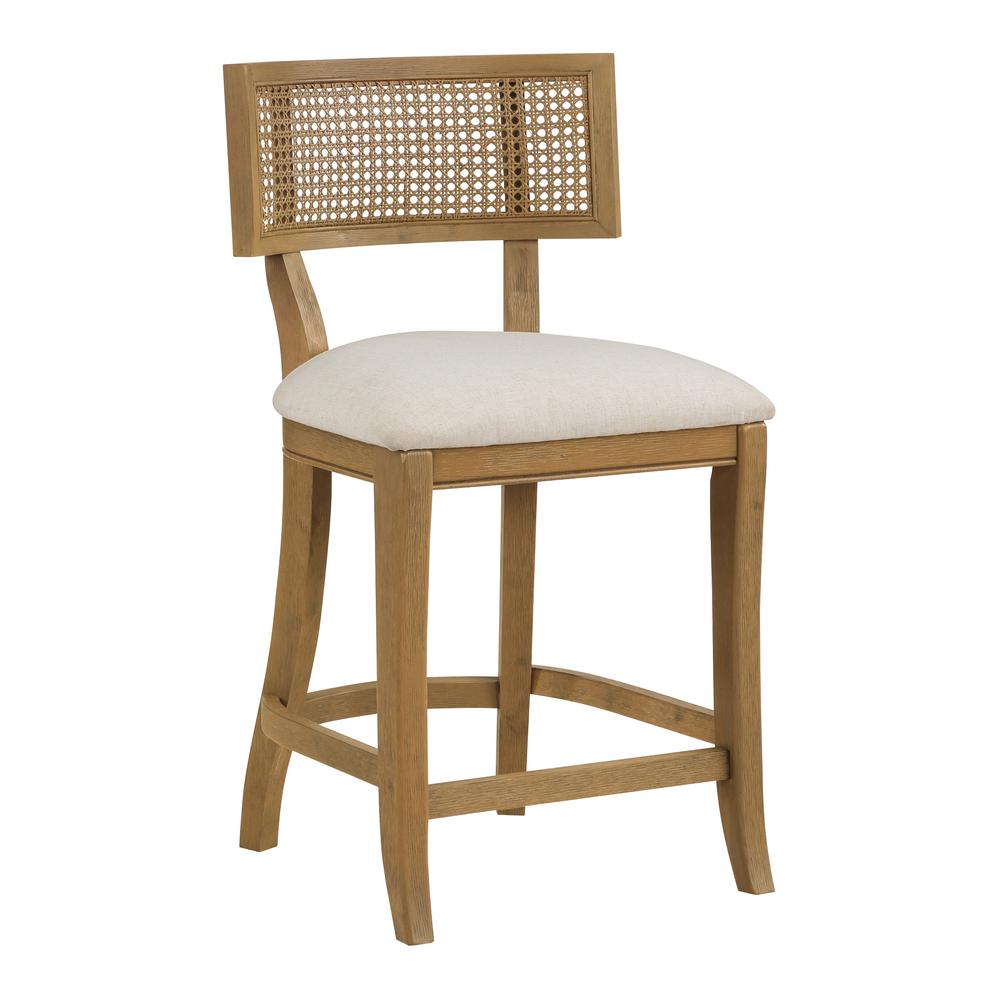 Alaina 26" Cane Back Counter Stool in Linen Fabric with Coastal Wash