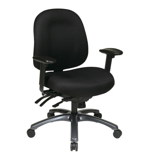 Multi-Function Mid Back Chair with Seat Slider and Titanium Finish Base in Icon Black Fabric, 8512-231