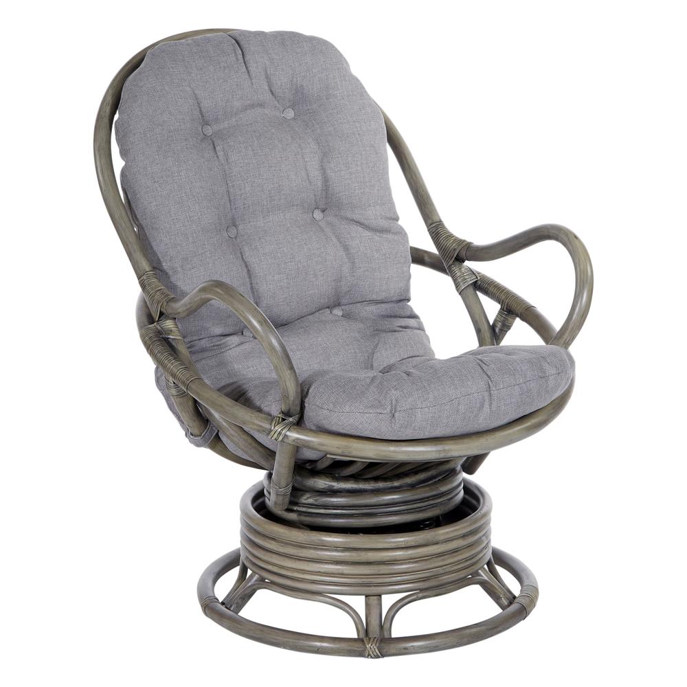 Tahiti Rattan Swivel Rocker Chair in Grey Fabric with Grey Frame, TAH320-GRY