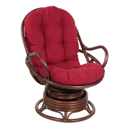 Kauai Rattan Swivel Rocker Chair in Red Fabric and Brown Frame, KAU320-RD