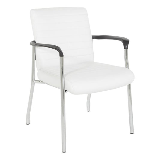 Guest Chair in White Faux Leather with Chrome Frame, FL38610C-U11