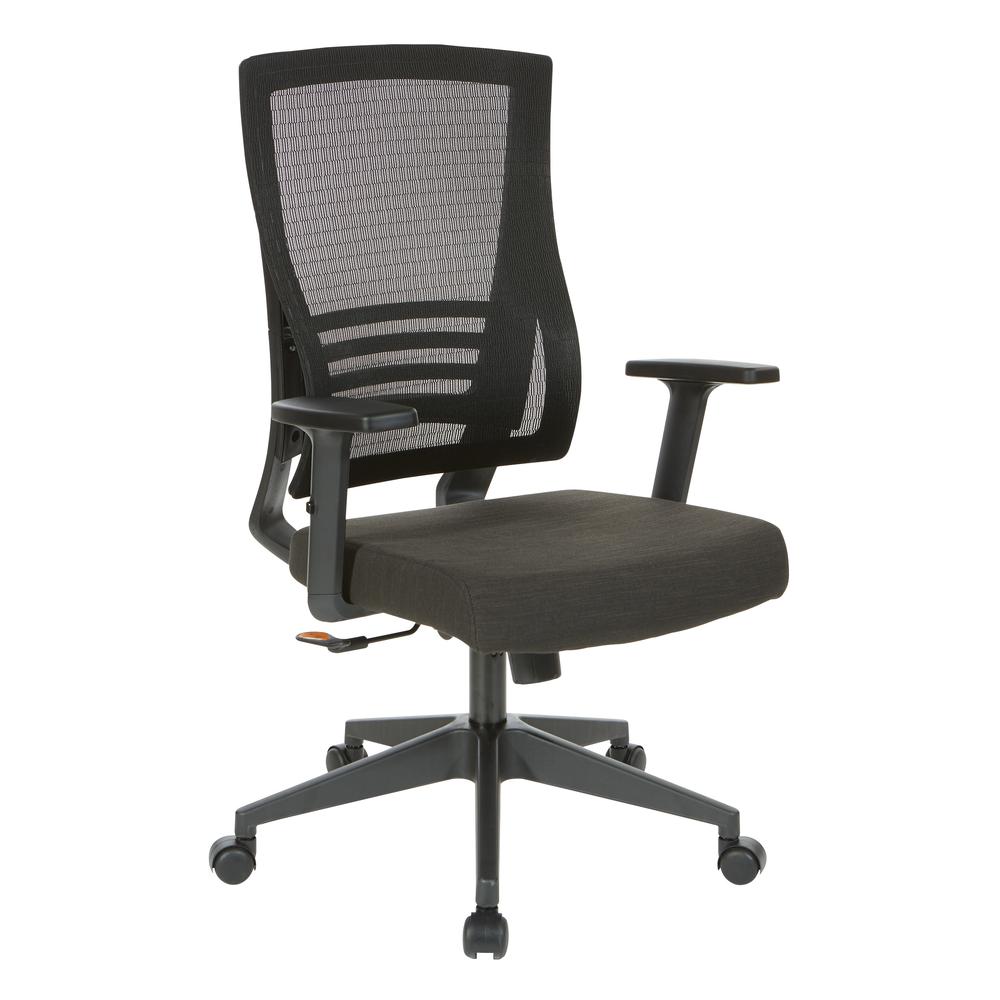 Vertical Mesh Back Chair in Black Frame with Black Linen Fabric Seat, EM60930-F23