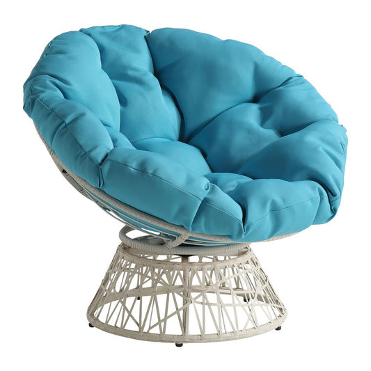 Papasan Chair with Blue Round Pillow Cushion and Cream Wicker Weave, BF29296CM-BL