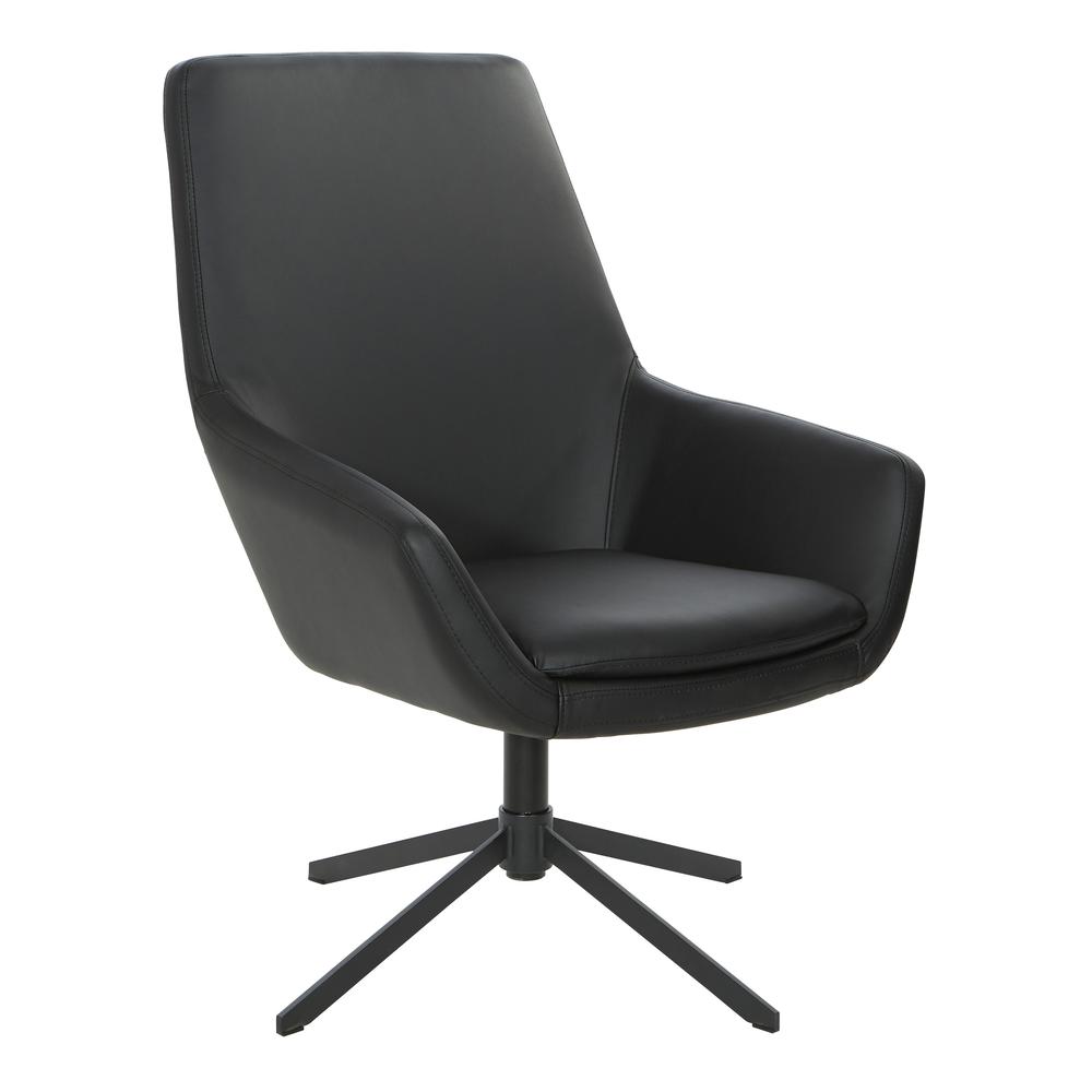 Modern Scoop Design Chair in Black Faux Leather with Black Base, FL80228B-U6