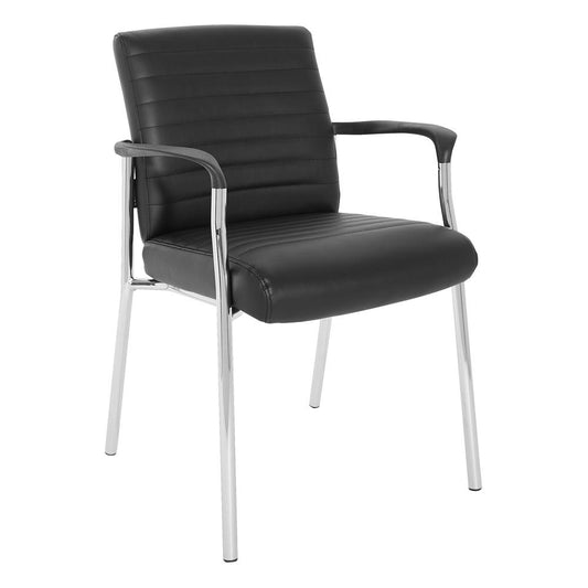 Guest Chair in Black Faux Leather with Chrome Frame, FL38610C-U6