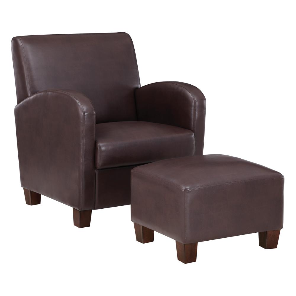 Aiden Chair & Ottoman Cocoa Faux Leather with Medium Espresso Legs, ADN-PD24