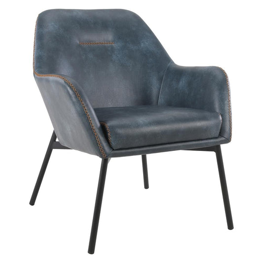 Brooks Accent Chair in Navy Faux Leather with Gold Stitch and Black Legs, BRK-R45