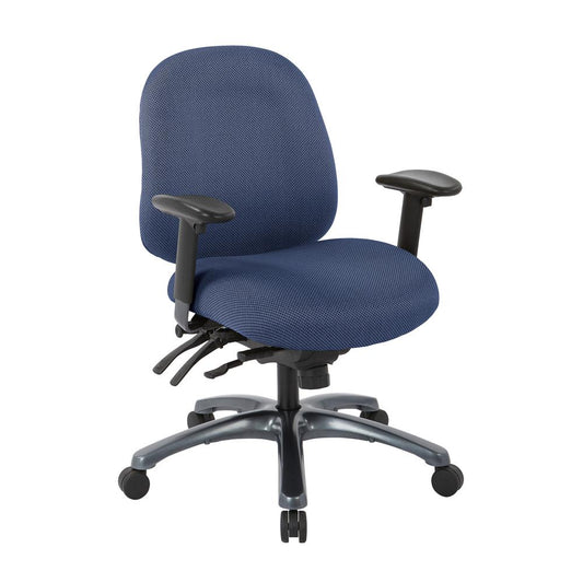 Multi-Function Mid Back Chair with Seat Slider and Titanium Finish Base in Diamond Blue Galaxy, 8512-296