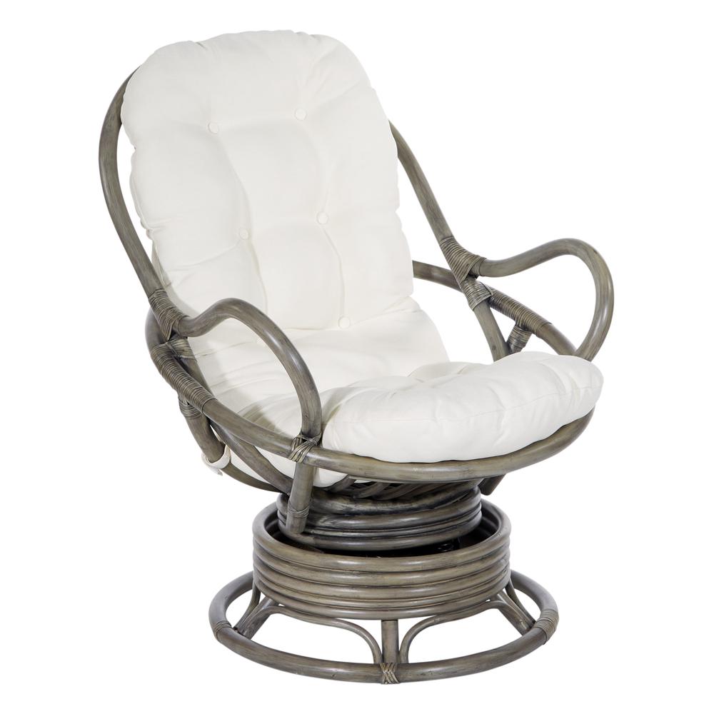 Tahiti Rattan Swivel Rocker Chair in White Fabric with Grey Frame, TAH320-WHT