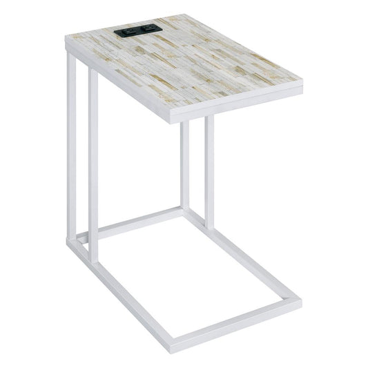 Norwich C-Table With White Base and White Mosaic Top Including Built in Power Port, NRWWMZ-WHT