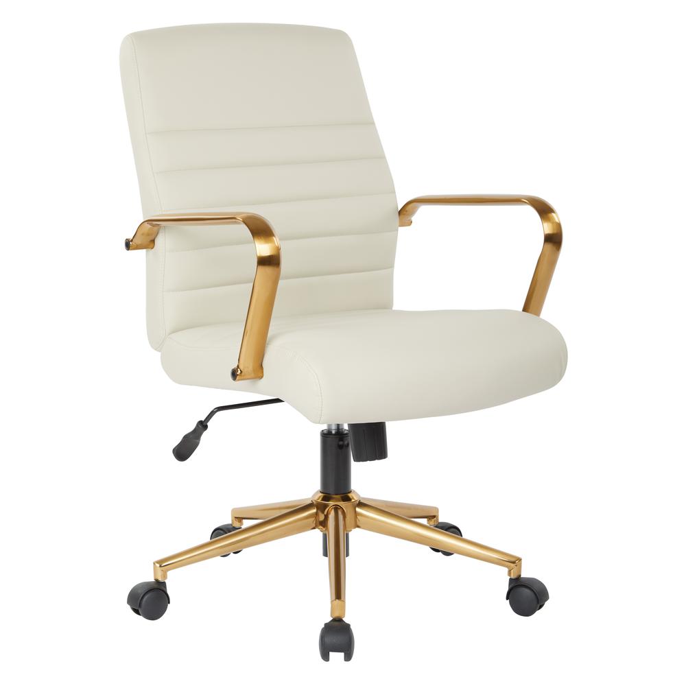 Mid-Back Cream Faux Leather Chair with Gold Finish Arms and Base K/D, FL22991G-U28