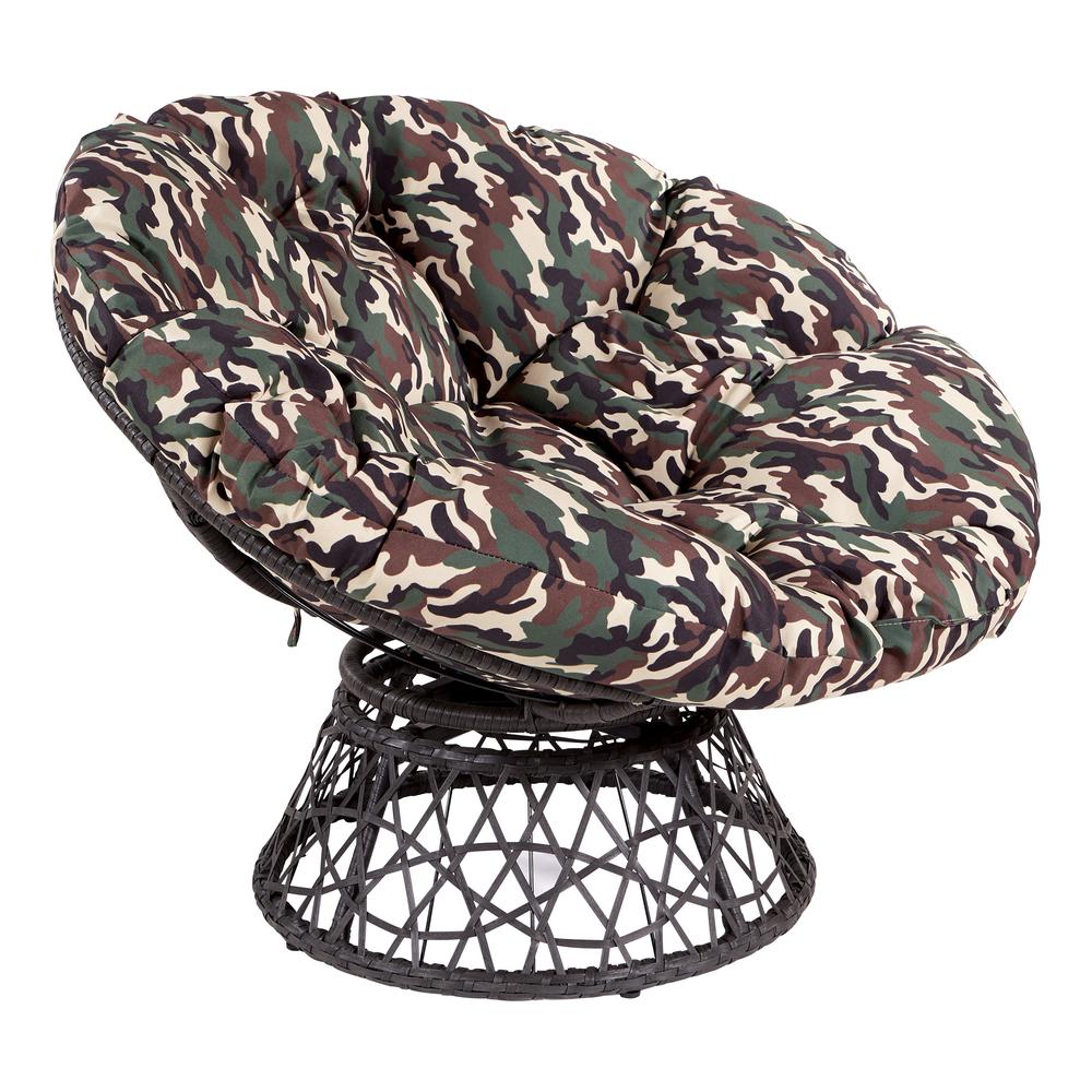 Papasan Chair with Camo Cushion and Dark Grey Wicker Wrapped Frame, BF25292-C63