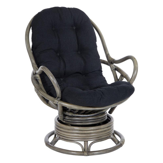 Tahiti Rattan Swivel Rocker Chair in Black Fabric with Grey Frame, TAH320-BK