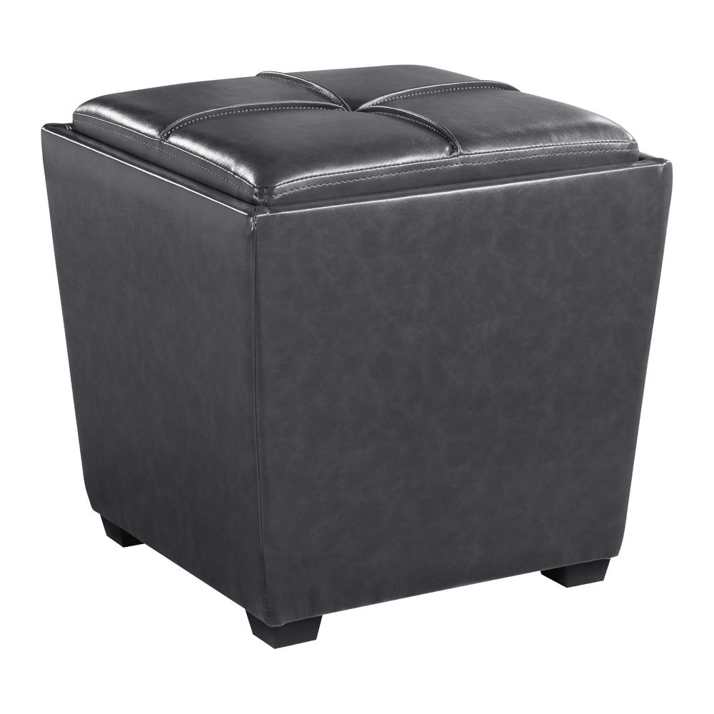 Rockford Storage Ottoman in Pewter Faux Leather, RCK361-PD26