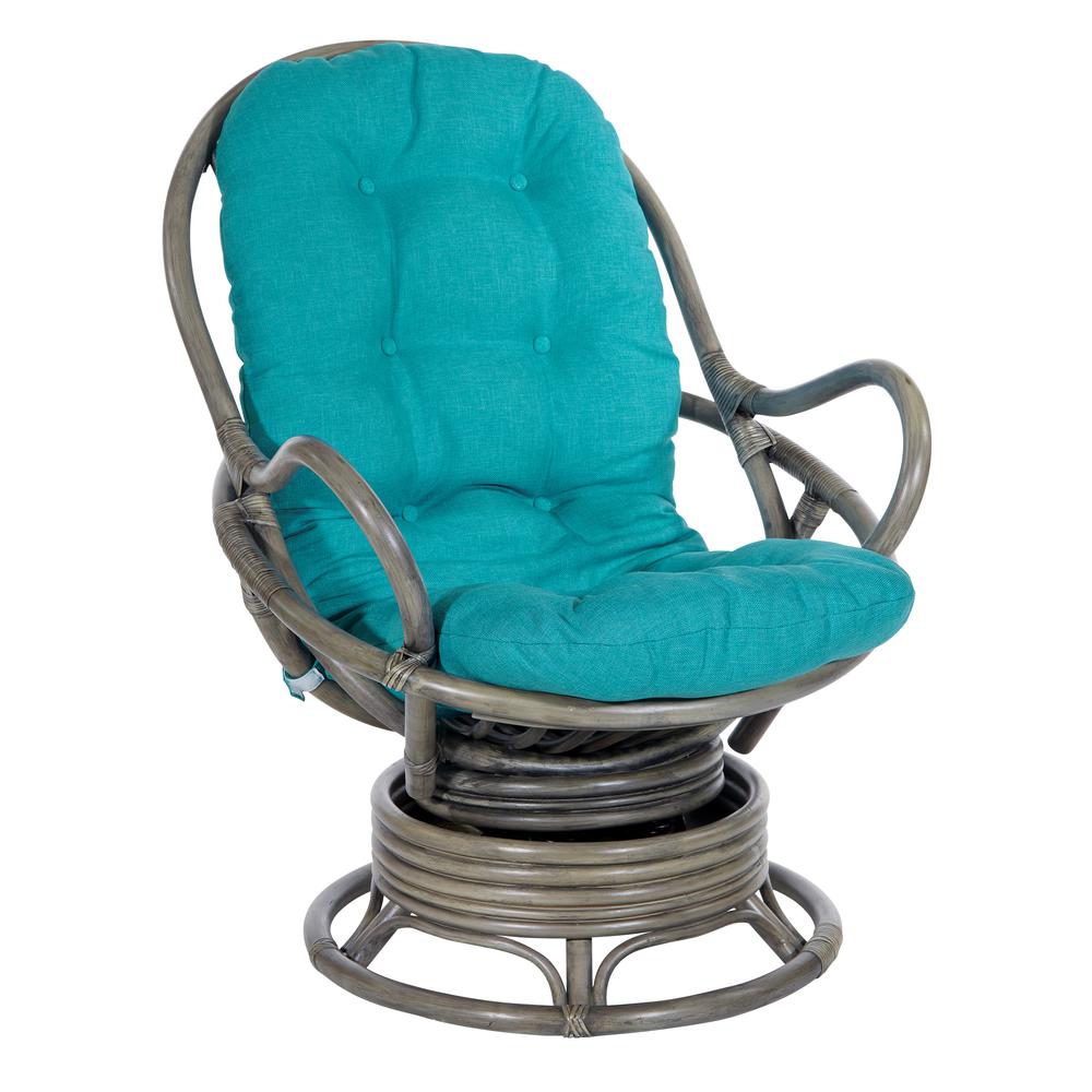 Tahiti Rattan Swivel Rocker Chair in Blue Fabric with Grey Frame, TAH320-BL