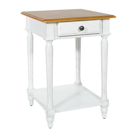 Medford End Table with white distressed faces with natural veneer tops, MED09-DWH