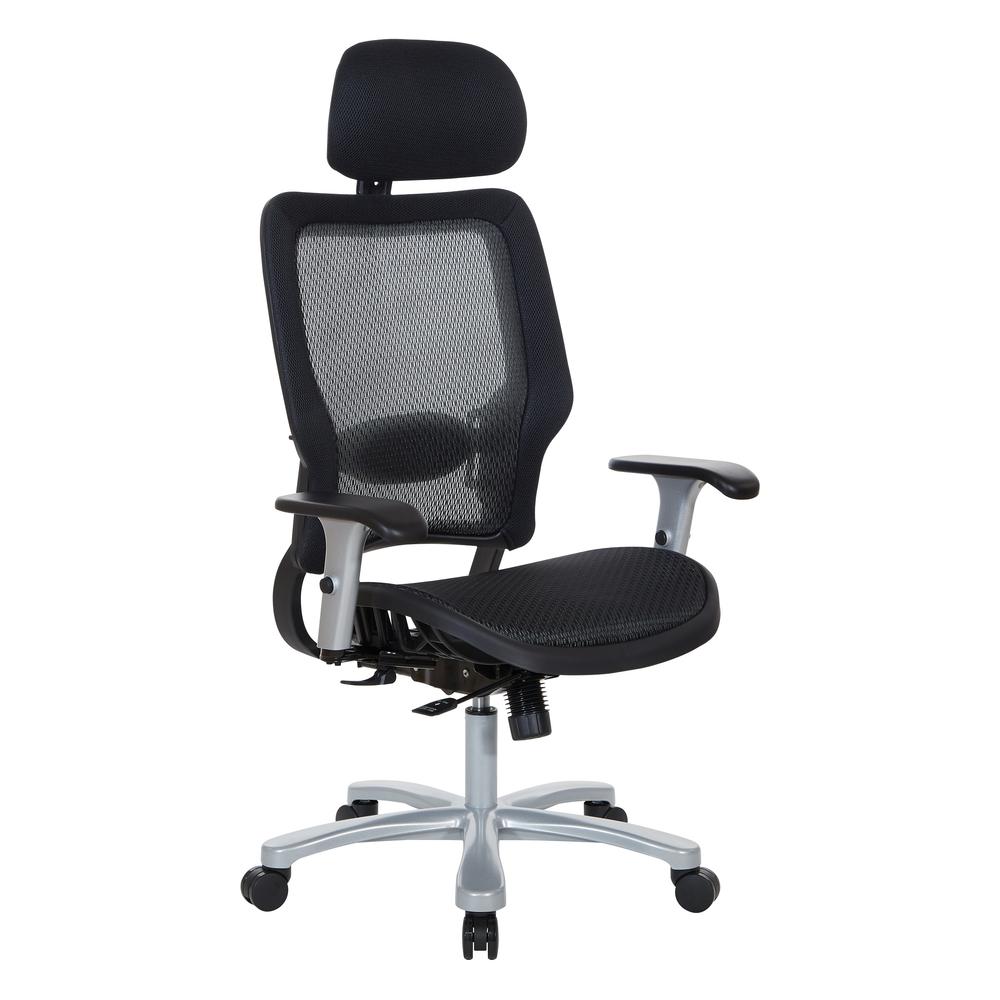 Air Grid Seat and Back Big & Tall Ergonomic Chair with Adjustable Headrest, Adjustable Lumbar Support, 2-Way Adjustable Arms and Aluminum Silver Base, 63-11A653RHM