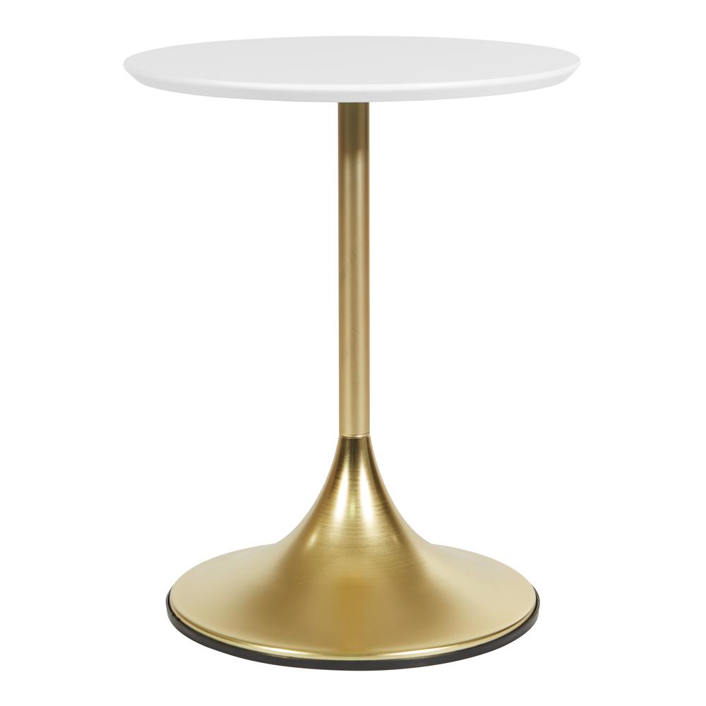 Flower Side Table with White Top and Brass Base, FLWA9300-BP