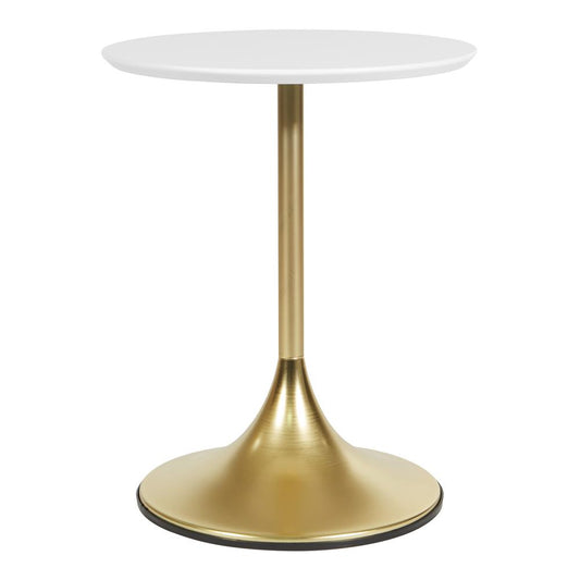 Flower Side Table with White Top and Brass Base, FLWA9300-BP